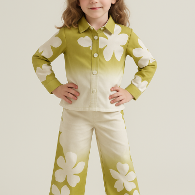 Blossom Breeze Two-Piece Set – Kids' Floral Co-Ord in Olive & Cream
