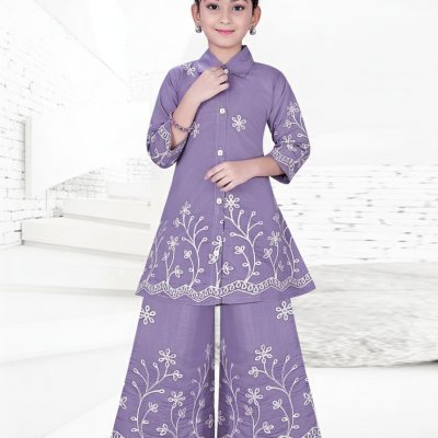 Lavender Blossom Embroidered Plazo-Top Set