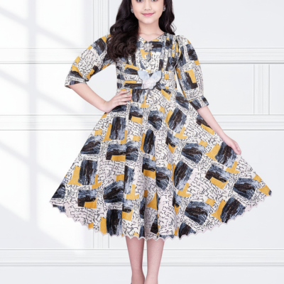 PT Stylish Abstract Print Midi Dress for Girls
