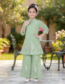 Elegant Mint Green Embroidered Plazo-Set for Girls