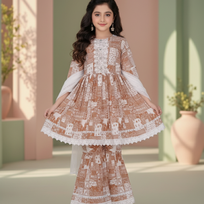 Graceful Lace Kurti & Sharara Set for Girls