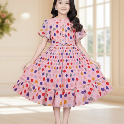 Pink Polka Princess Pleated Dress