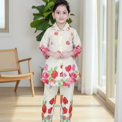 Floral Charm Girls’ Cotton Co-Ord Set