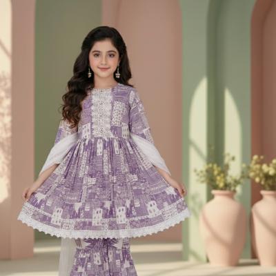 Lavender Grace Printed Flared Kurta Set