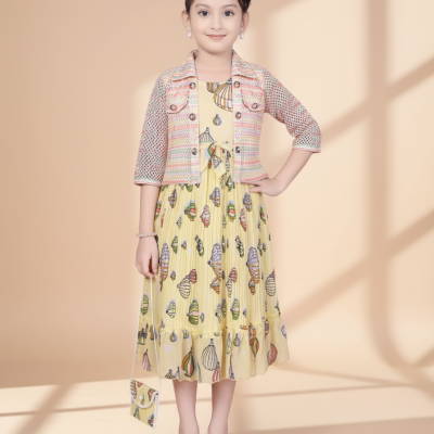 Sunny Charm Girls’ Yellow Printed Frock Set