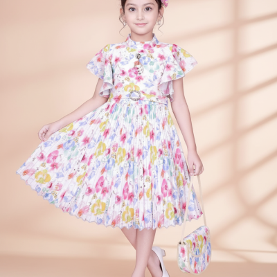Floral Bliss Pleated Midi Dress for Girls