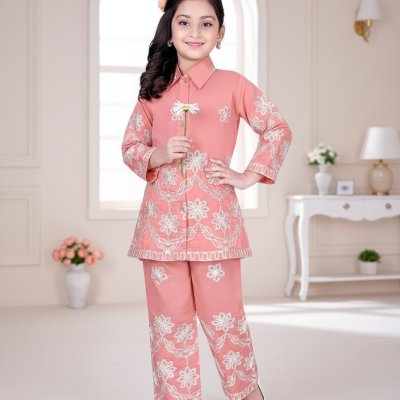 Peach Petal Embroidered Pant-Top Set