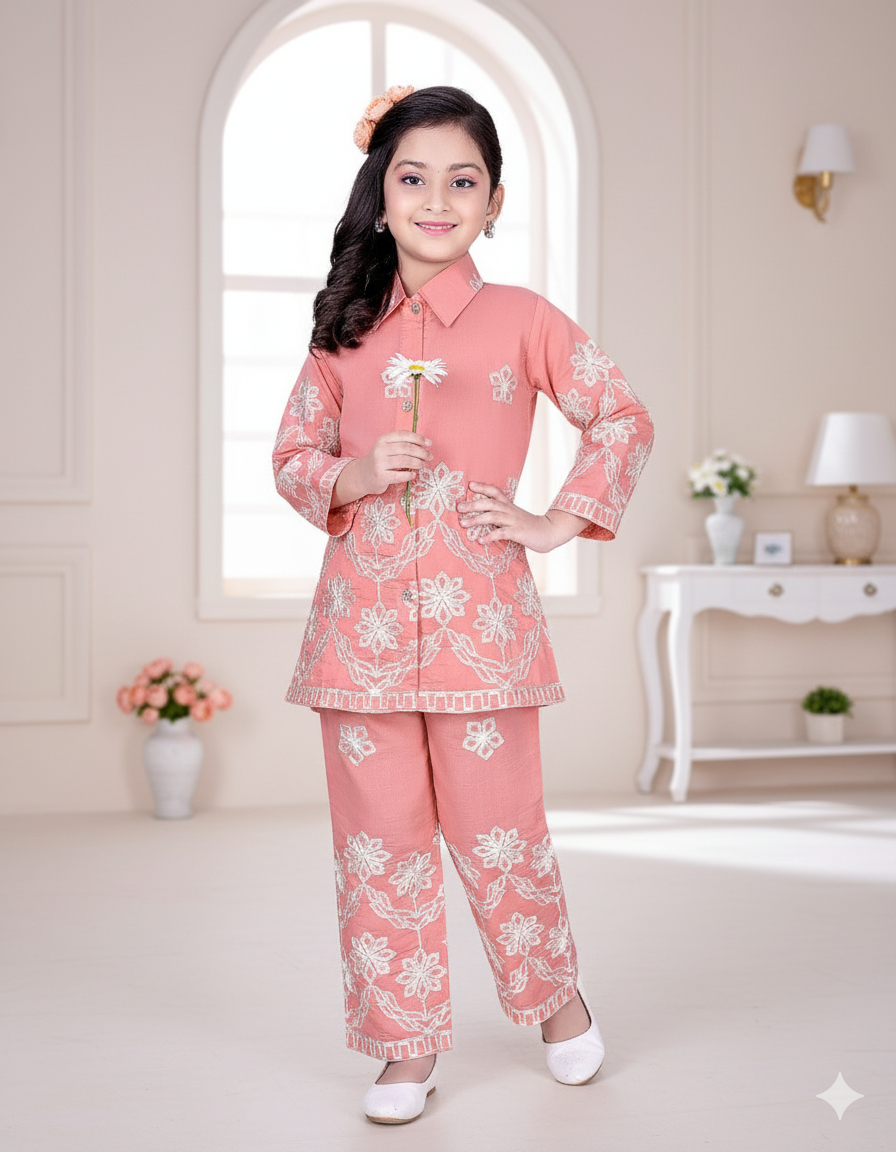 Peach Petal Embroidered Pant-Top Set