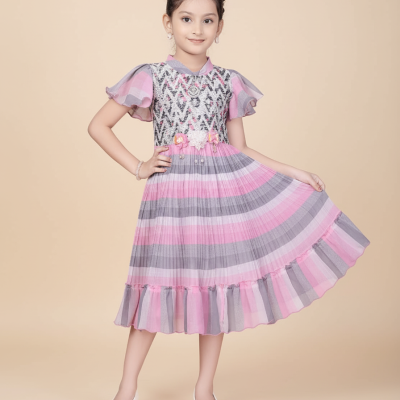Sweet Blossom Girls’ Pink & Grey Party Frock